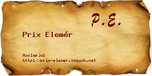 Prix Elemér névjegykártya